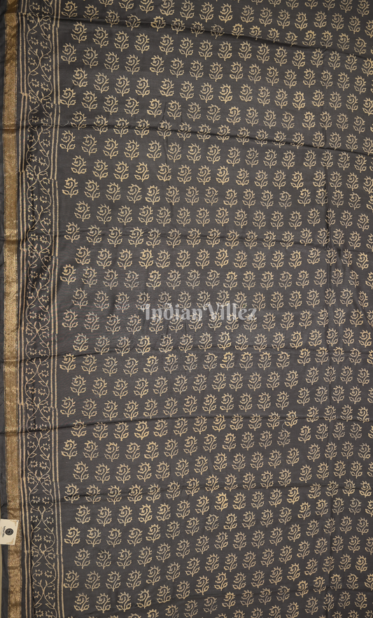Grey Block Printed Cotton Suit Sets