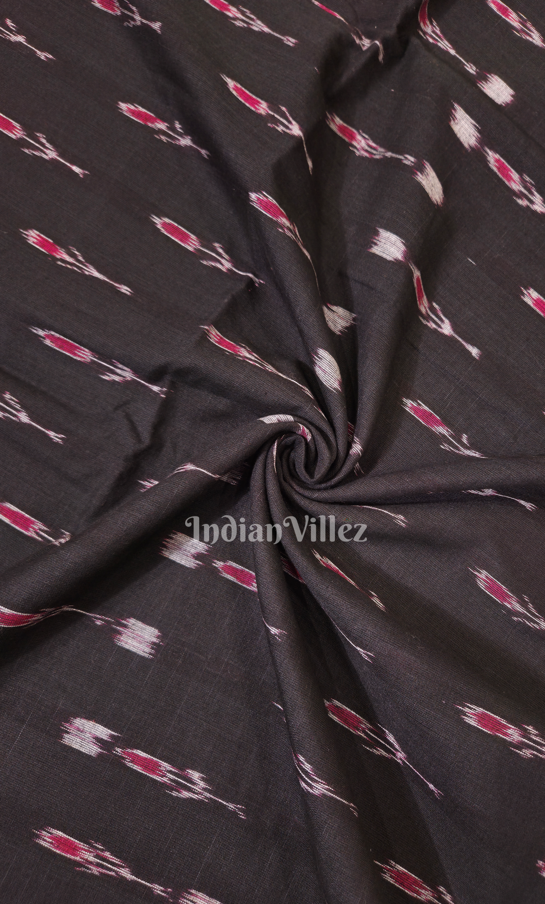 Black Mayur Chandrika Design Odisha Ikat Sambalpuri Cotton Fabric
