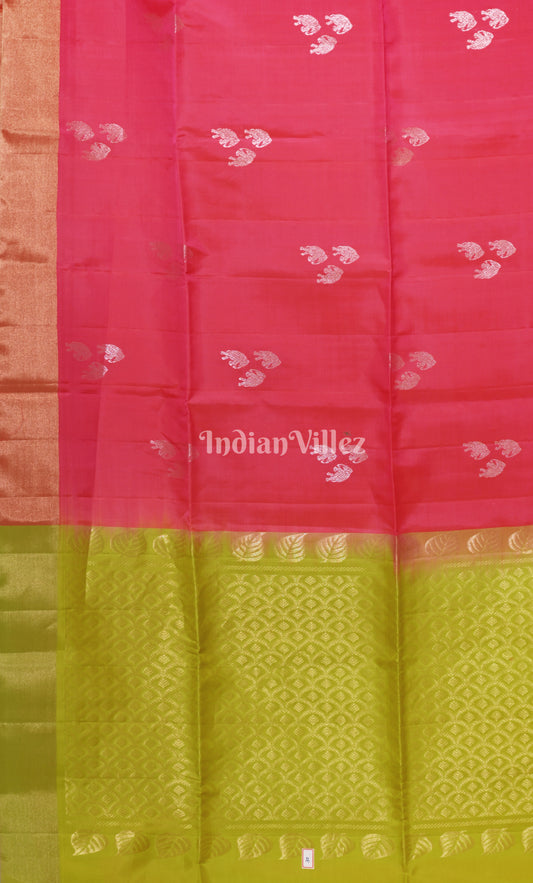 Rani Pink Mehendi Green Pure Kanjivaram Soft Silk Saree 