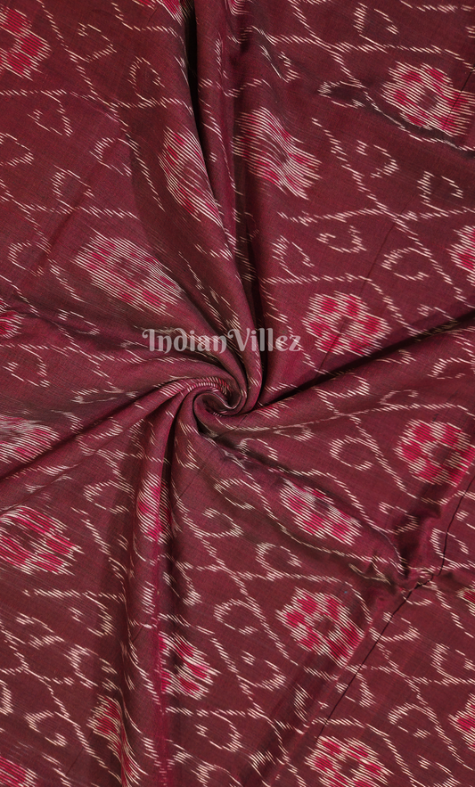 Coffee Floral Motif Odisha Ikat Sambalpuri Cotton Fabric