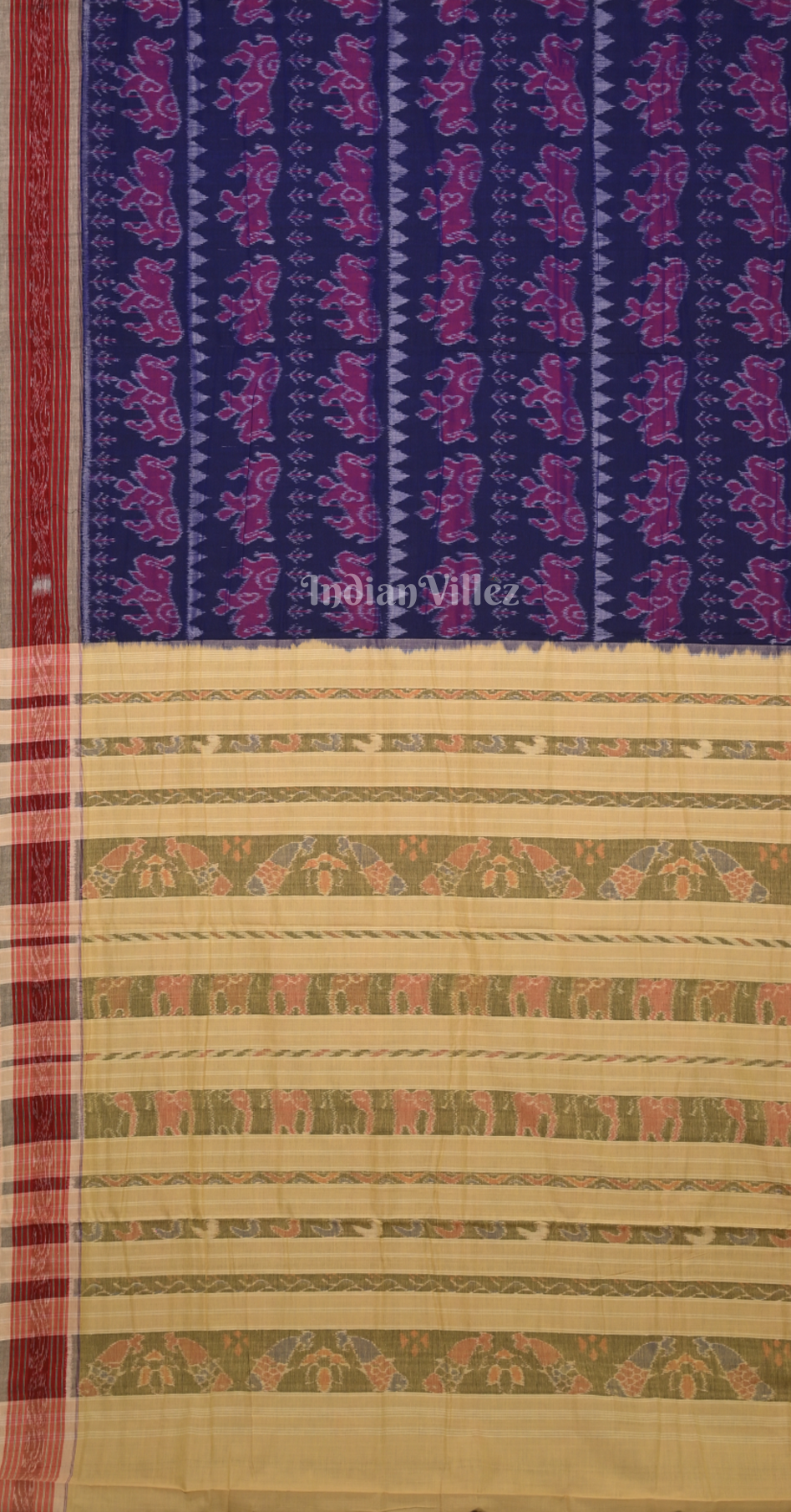 Blue Cream Jungle Motif Odisha Ikat Sambalpuri Cotton Saree 