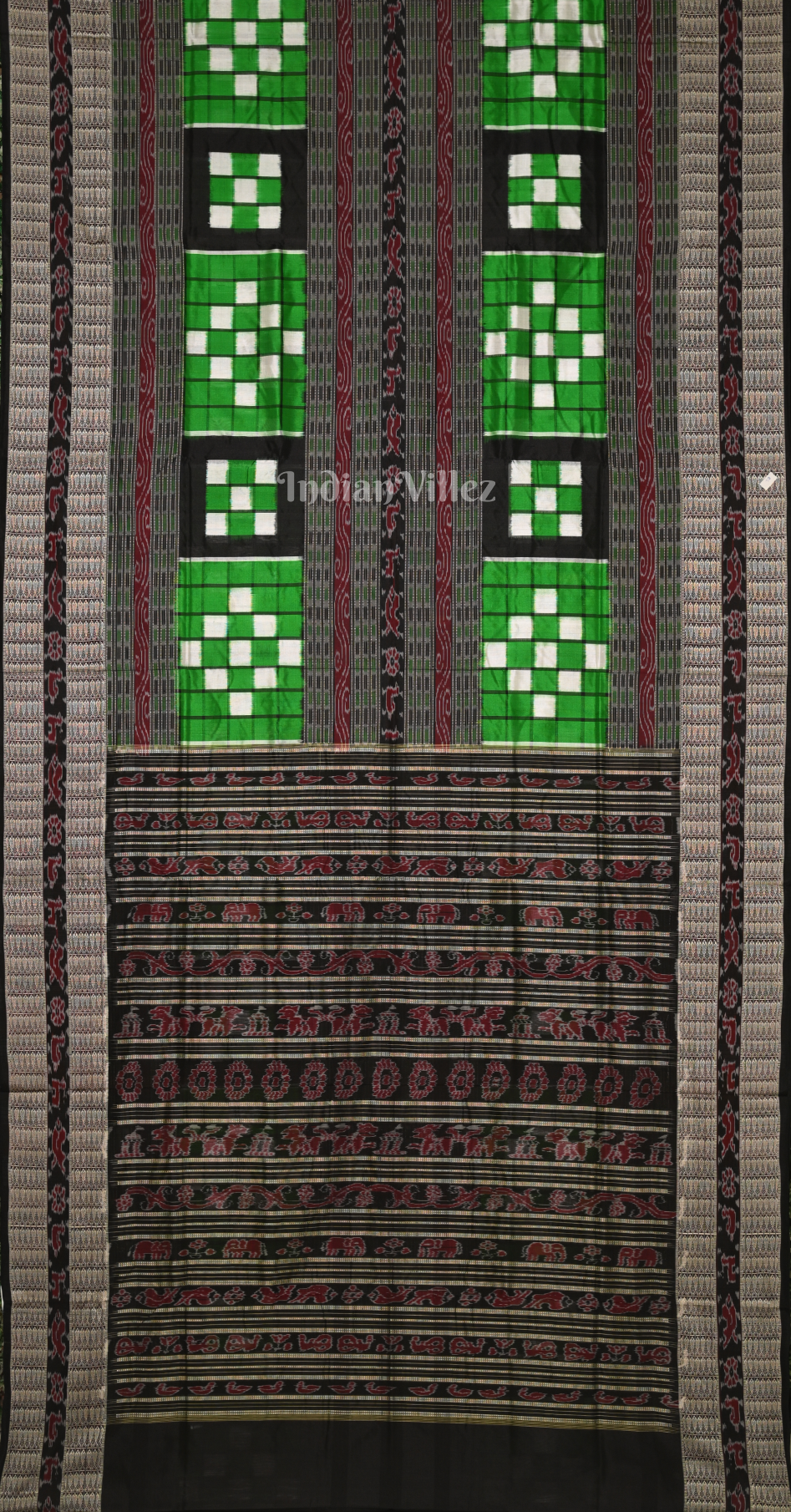 Black Green Pure Silk Bichitrapuri Sambalpuri Saree