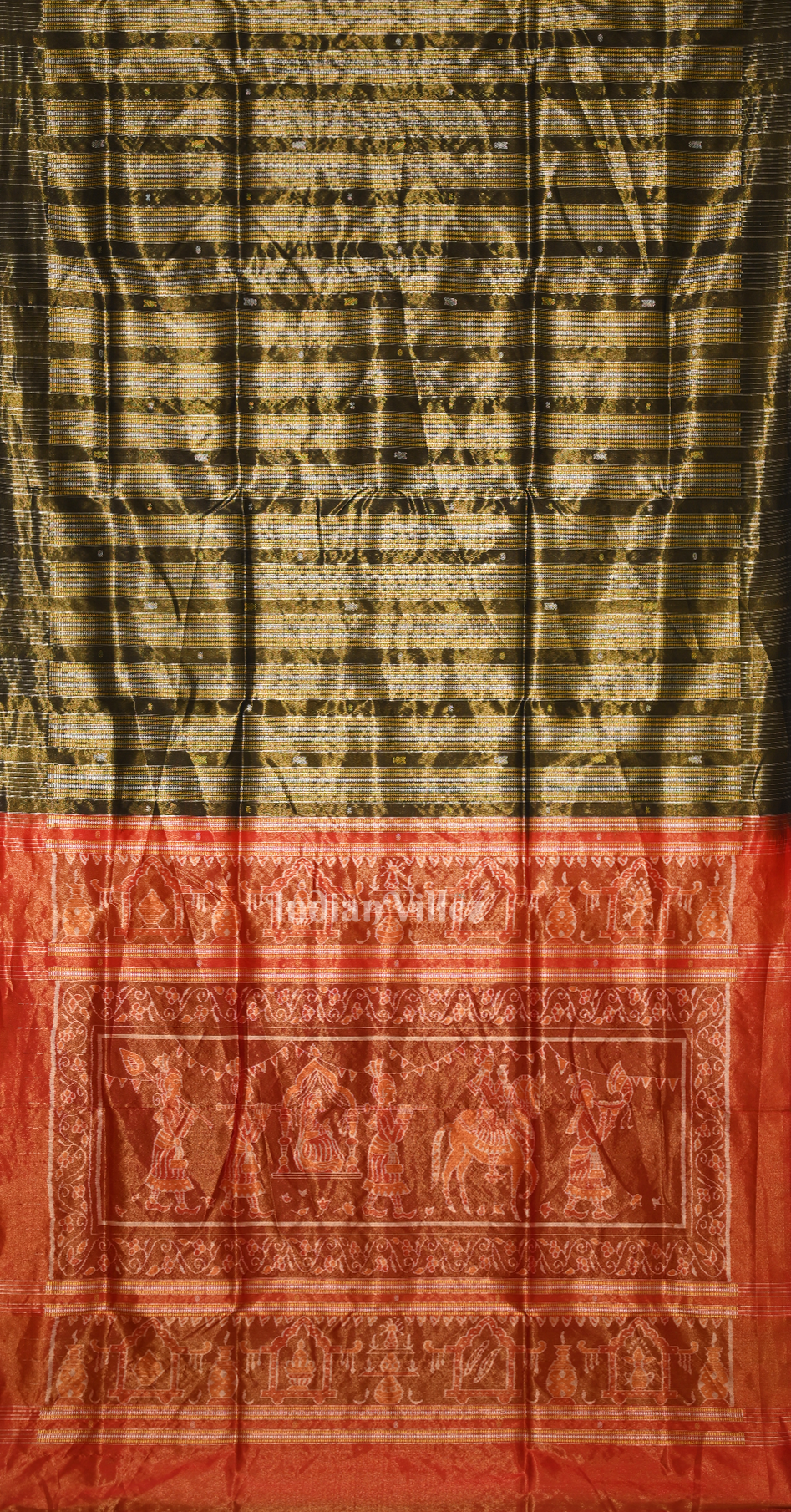 Golden Black Red Half Tissue Sambalpuri Silk Saree with Doli Barat Anchal