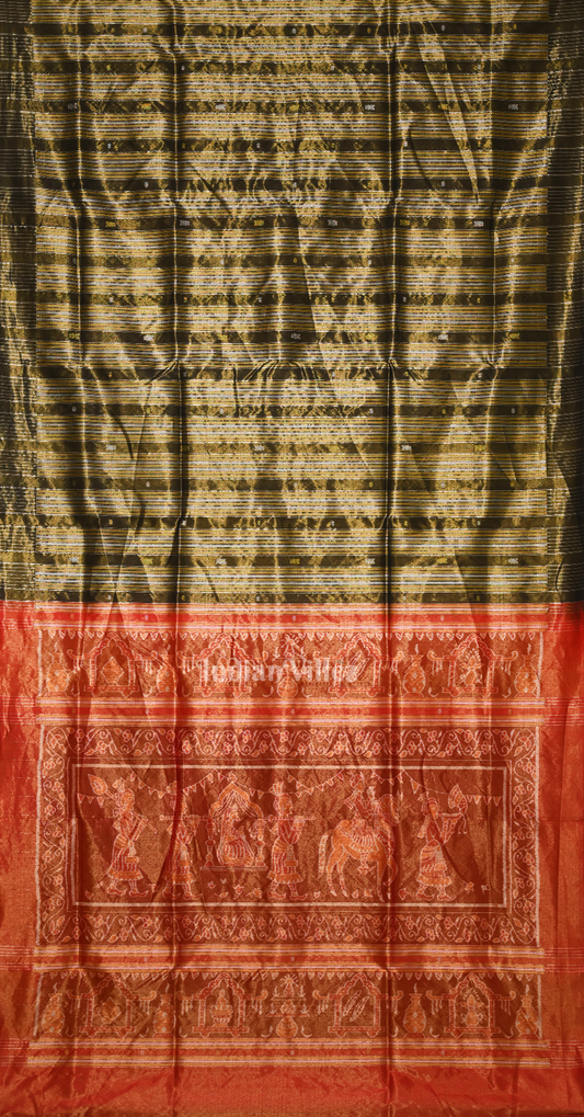 Golden Black Red Half Tissue Sambalpuri Silk Saree with Doli Barat Anchal