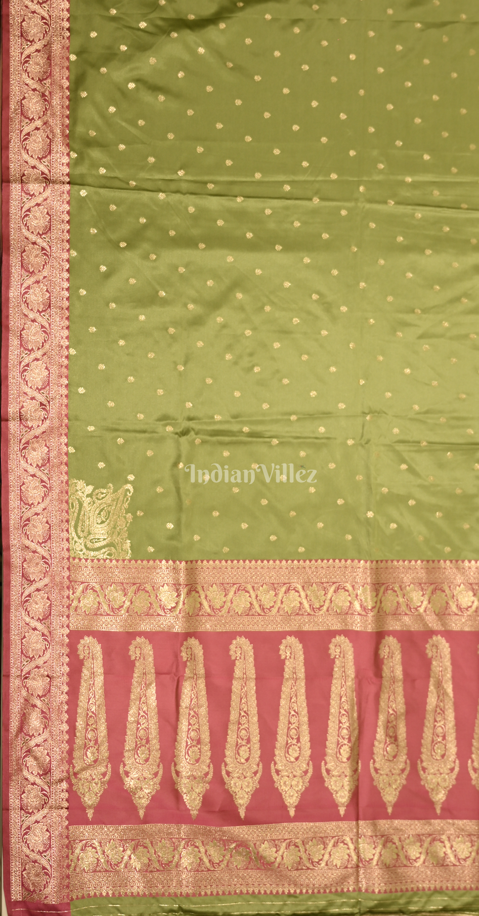 Lime Green Satin Silk Banarasi Saree 
