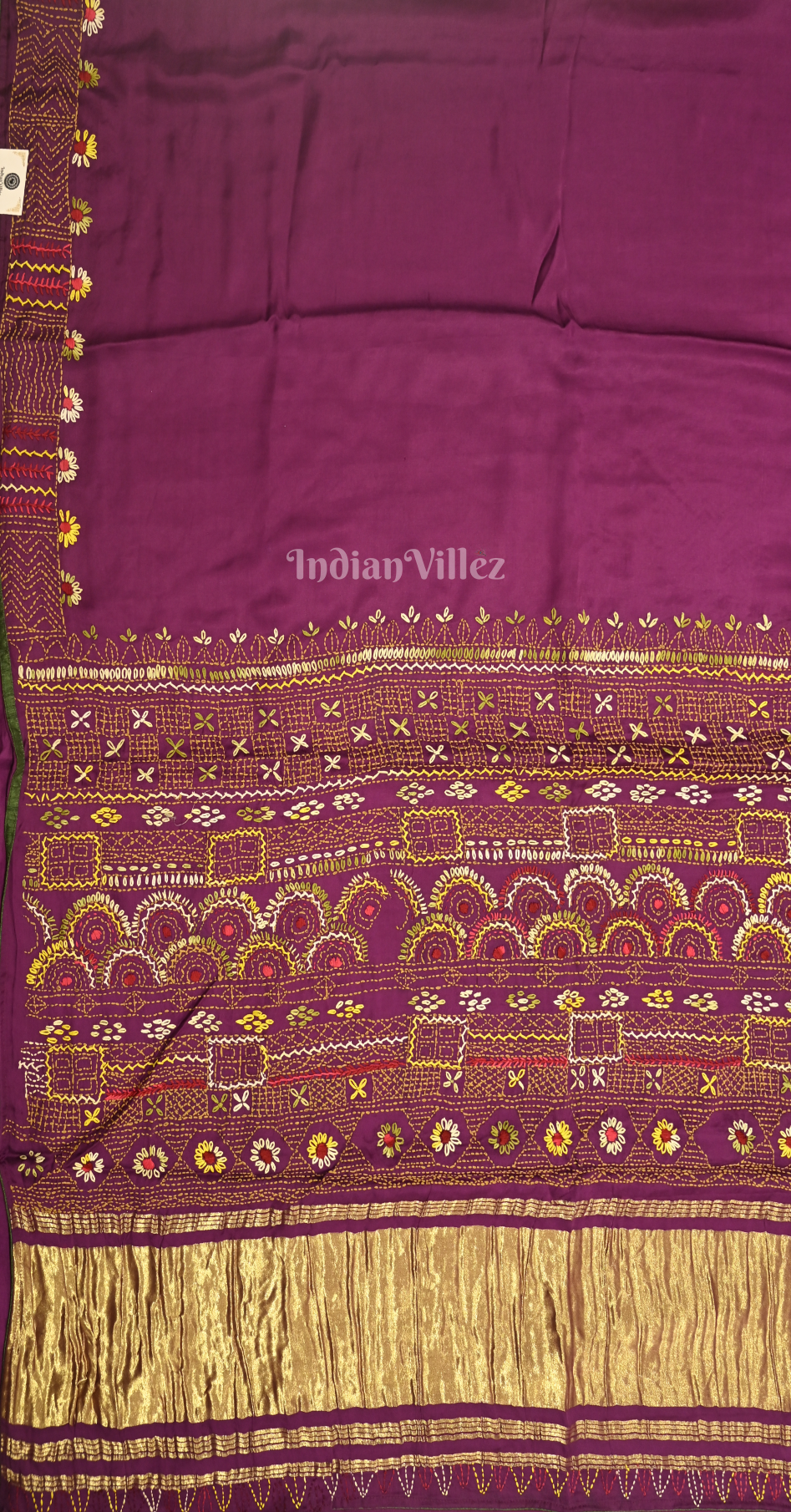 Purple Kutch Embroidery Work Gaji Silk Saree 