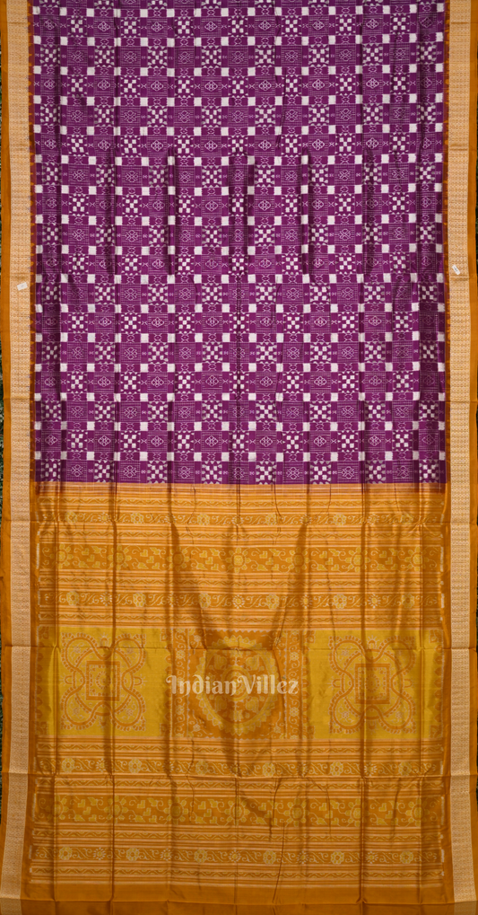 Purple Mustard Yellow Body Paspali Odisha Ikat Sambalpuri Silk Saree