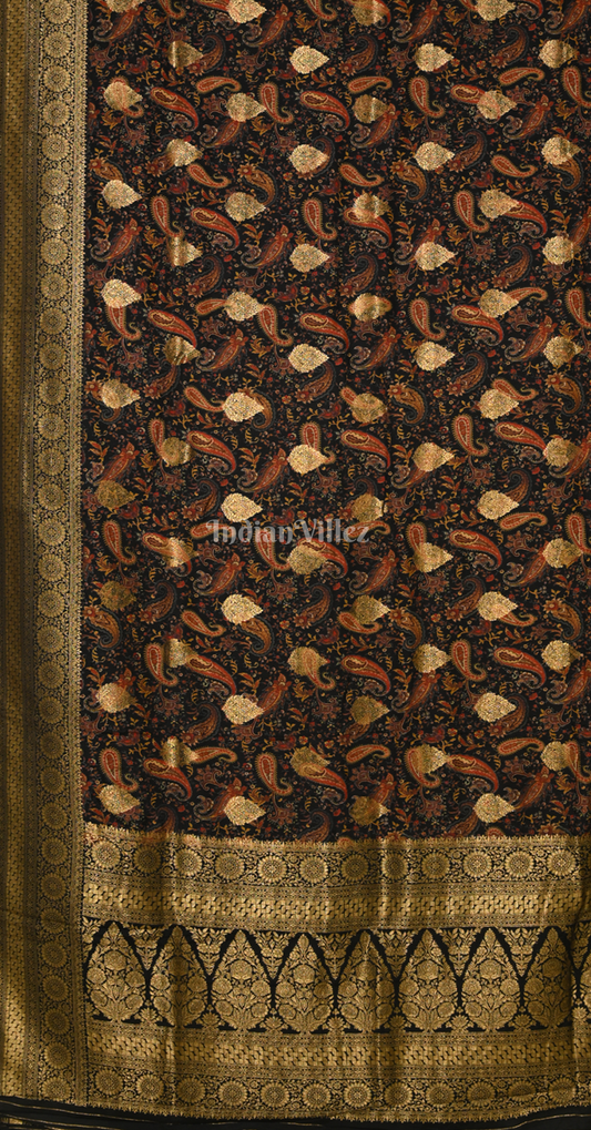 Black Banarasi Silk Saree with Kashmiri Embroidery Work