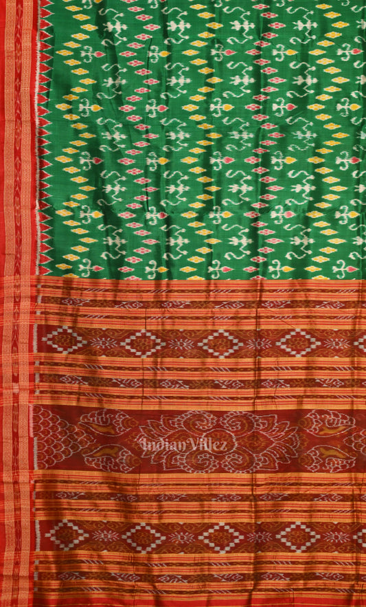 Green Red Tribal Theme Odisha Ikat Khandua Silk Saree 