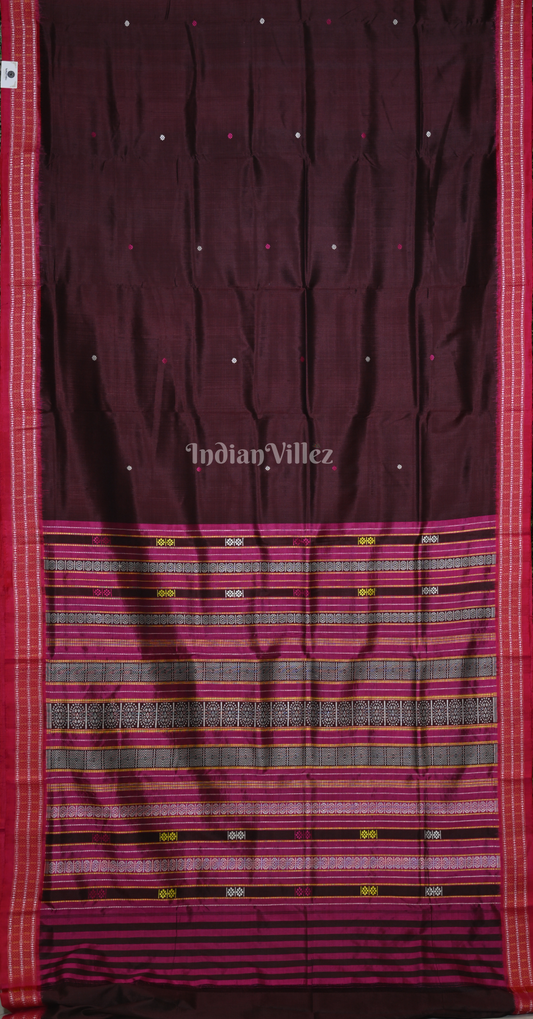 Maroon Pink Siminoi Odisha Ikat Khandua Silk Saree 