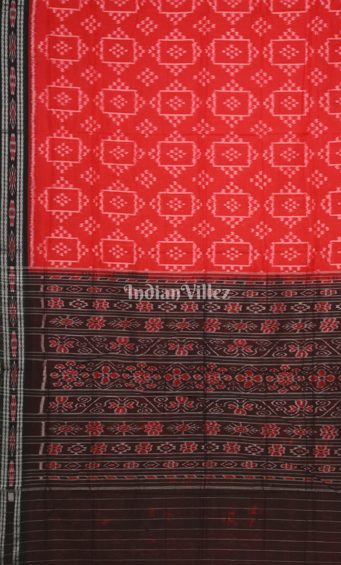 Red Black Box Pasapali Design Odisha Ikat Sambalpuri Cotton Saree