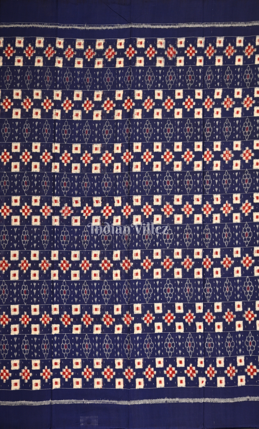 Blue Red Pasapali Odisha Ikat Sambalpuri Dress Set & Dupatta 