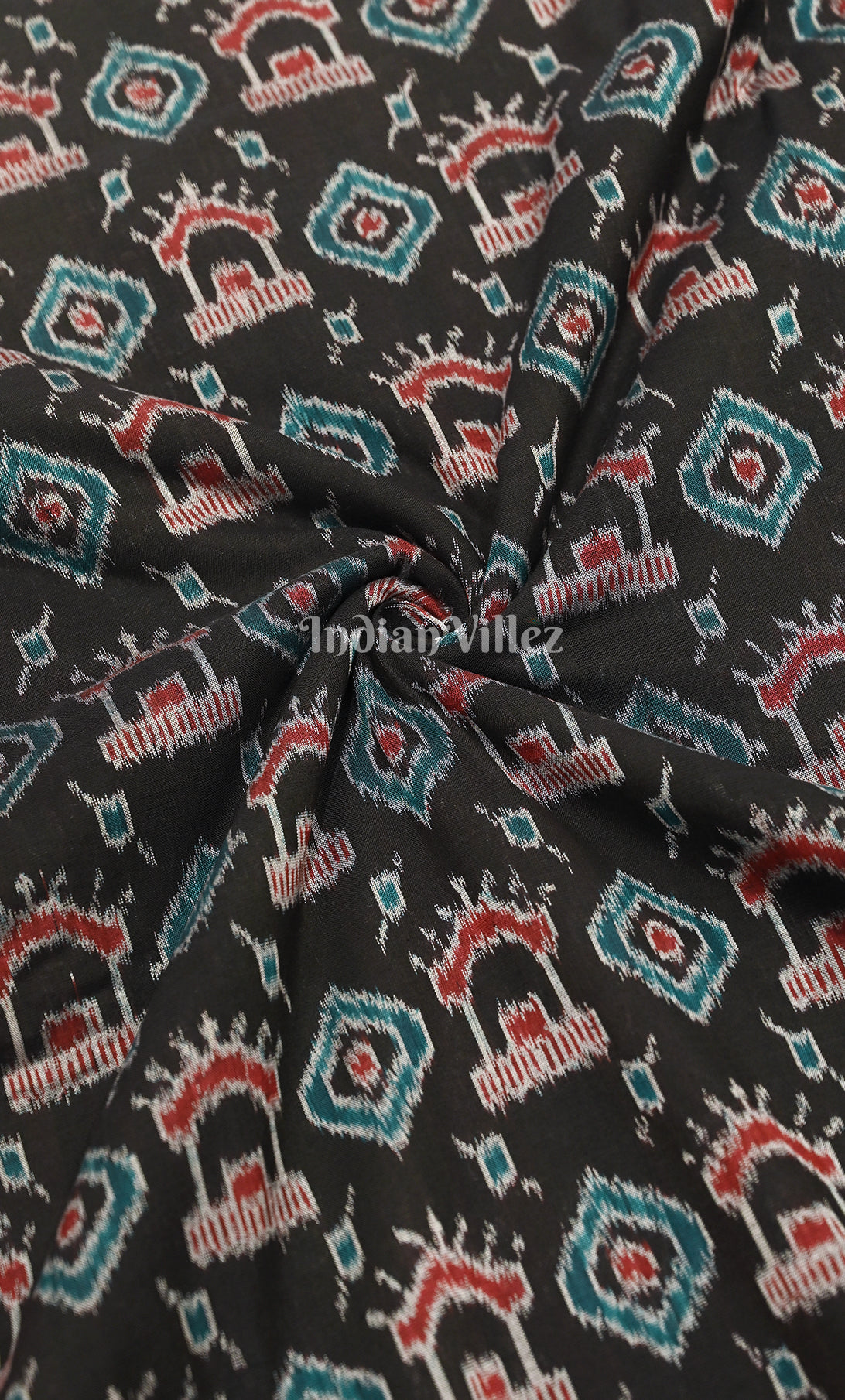 Black Sambalpuri Ikat Cotton Fabric 