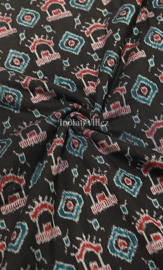 Black Sambalpuri Ikat Cotton Fabric 