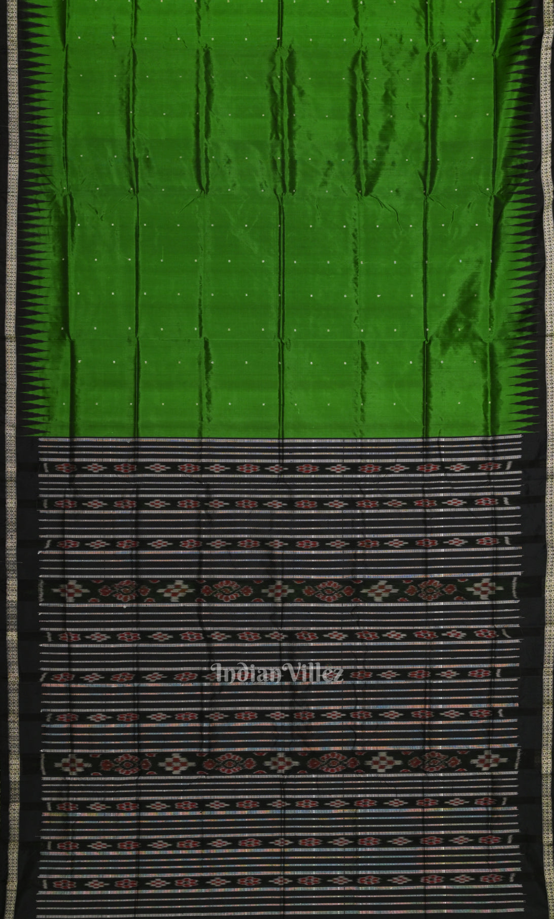 Green Black Butta Design Bandha Anchal Bomkai Sambalpuri Silk Saree