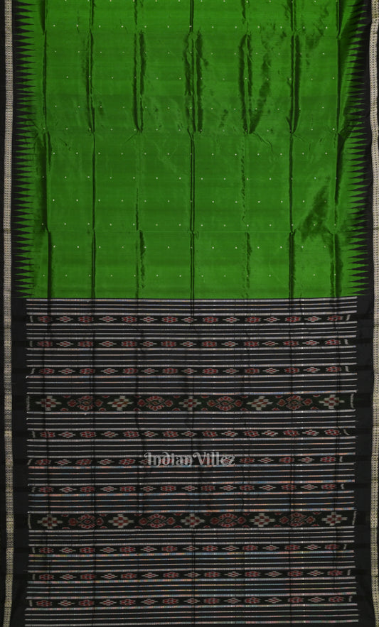 Green Black Butta Design Bandha Anchal Bomkai Sambalpuri Silk Saree