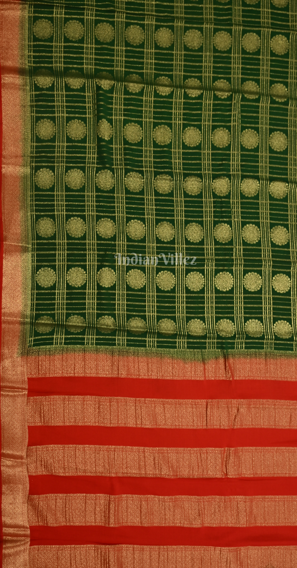 Green Red Checks Buta Pure Crepe Kanjivaram Silk Saree
