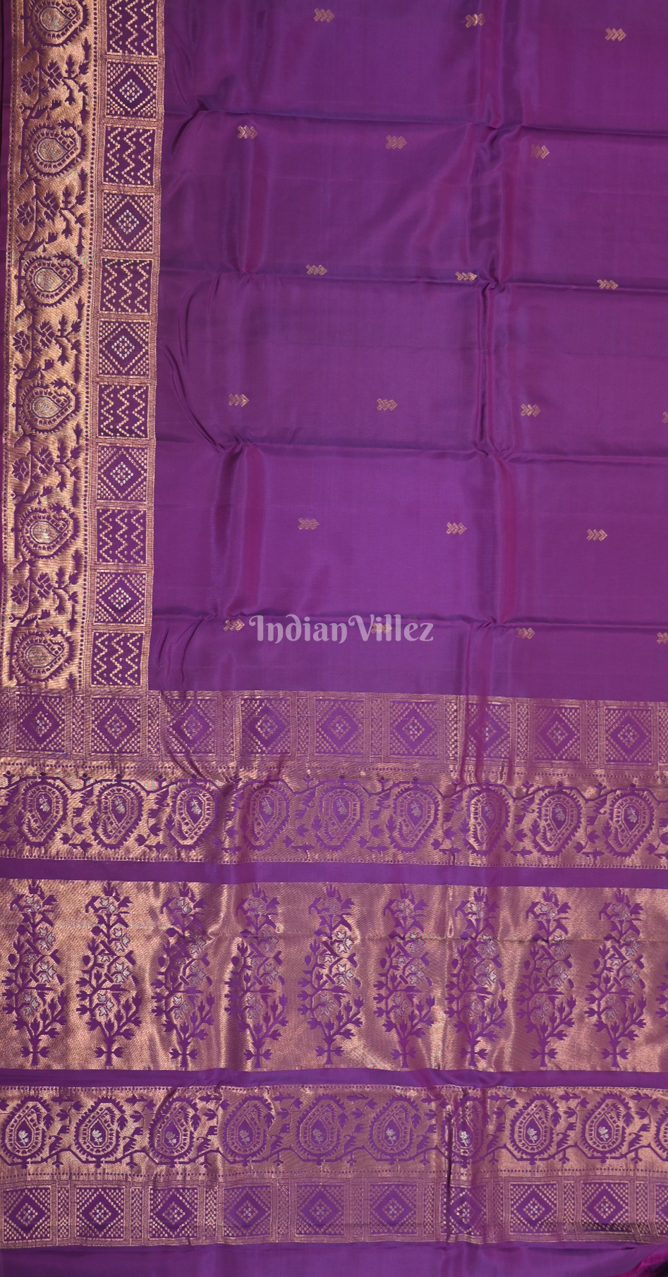 Purple Golden Floral Pure Brocade Kanjivaram Silk Saree 