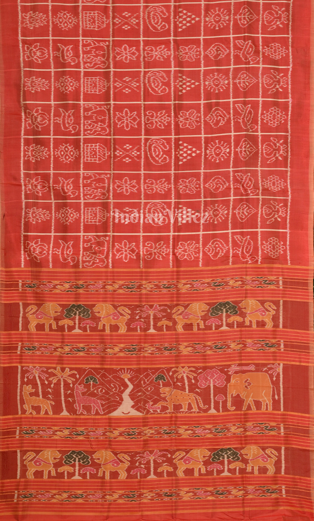 Red Nabakothi Odisha Ikat Contemporary Designer Silk Saree 