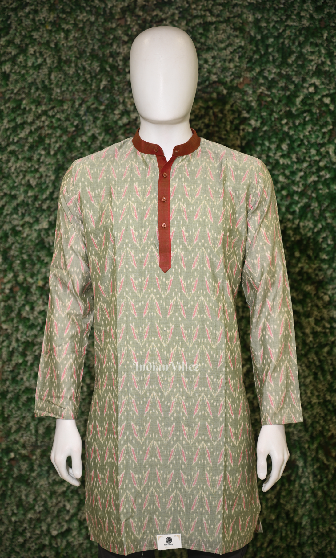 Sage Green Odisha Ikat Sambalpuri Cotton Kurta For Men