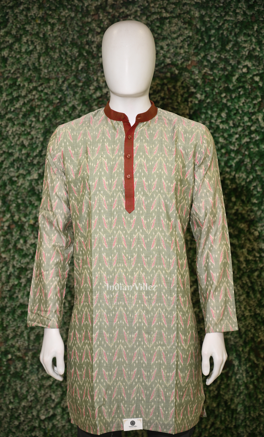 Sage Green Odisha Ikat Sambalpuri Cotton Kurta For Men