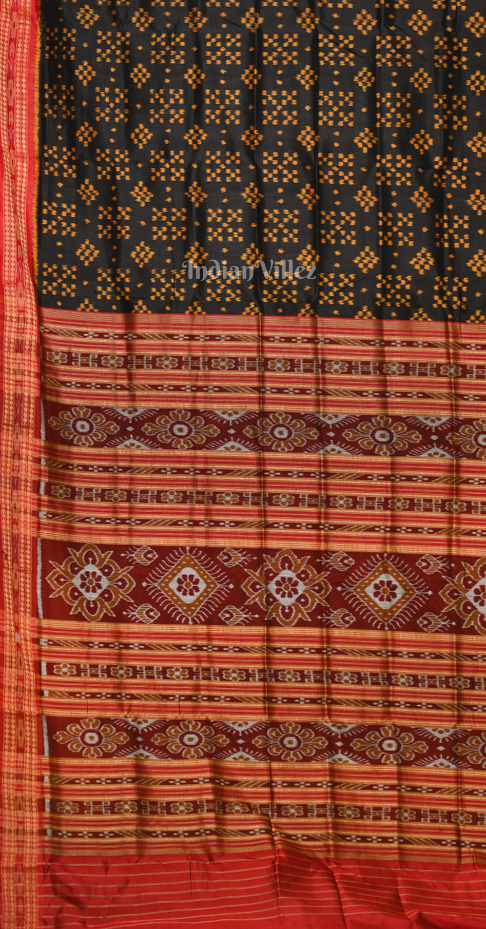 Black Red  Pasapali Odisha Ikat Khandua Silk Saree