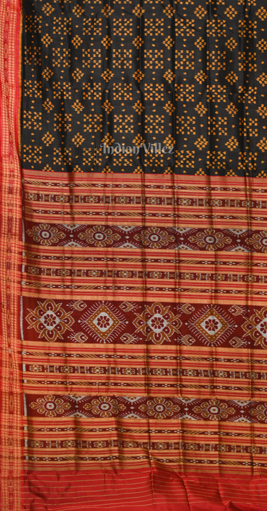 Black Red  Pasapali Odisha Ikat Khandua Silk Saree