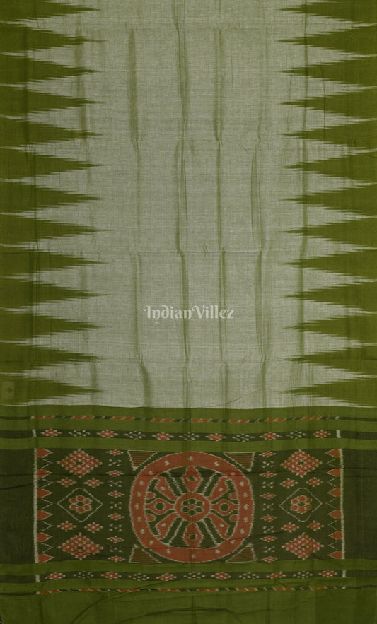 Grey Lime Green Kargil Kumbha Maniabandha Cotton Saree
