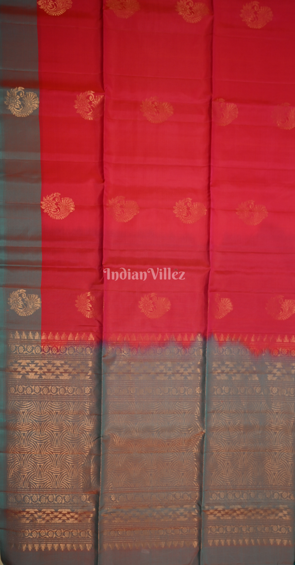 Red Teal Blue Zari Pure Kanjivaram Soft Silk Saree