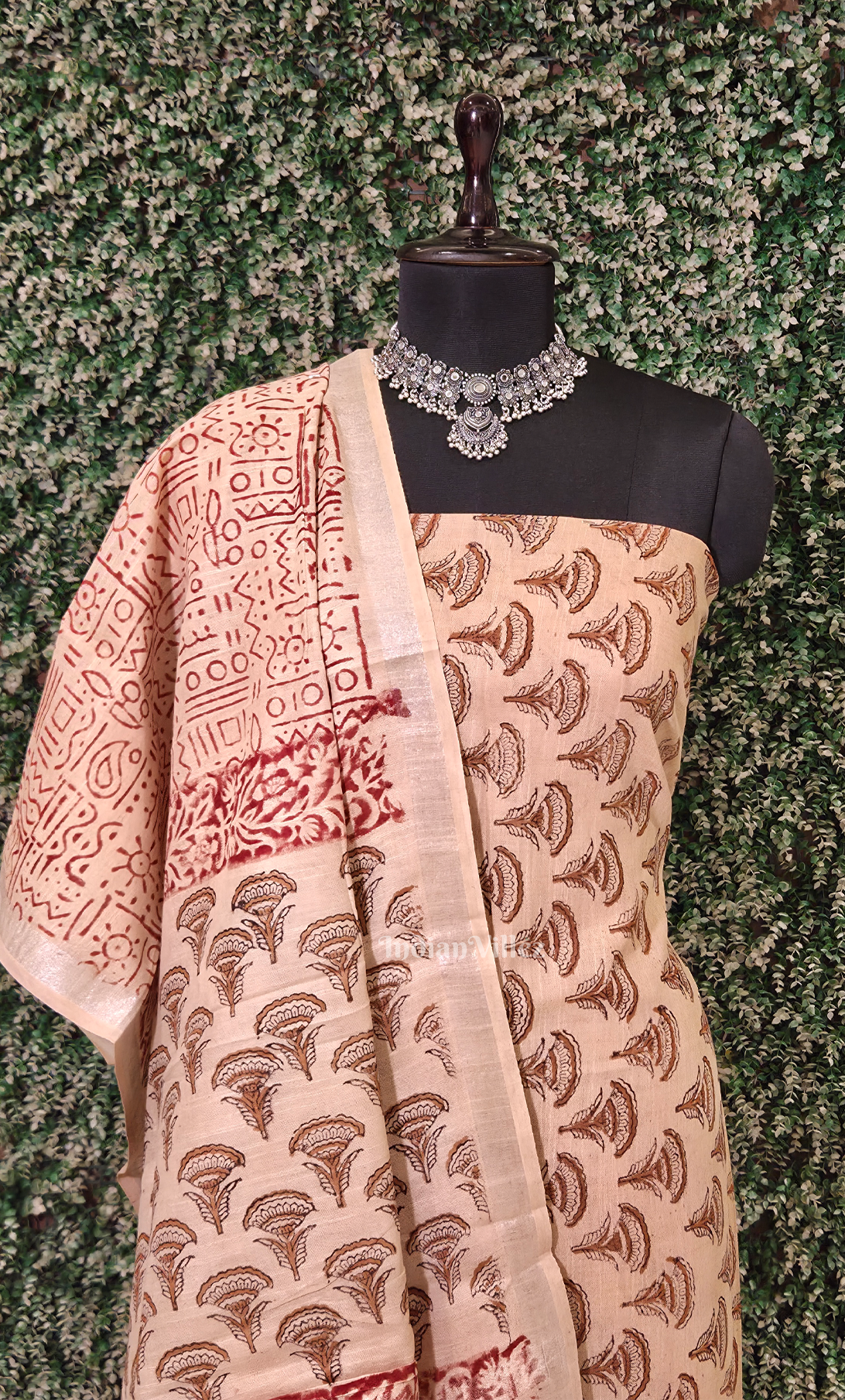 Cream Rust Orange Bagru Block Printed Cotton Suit Sets