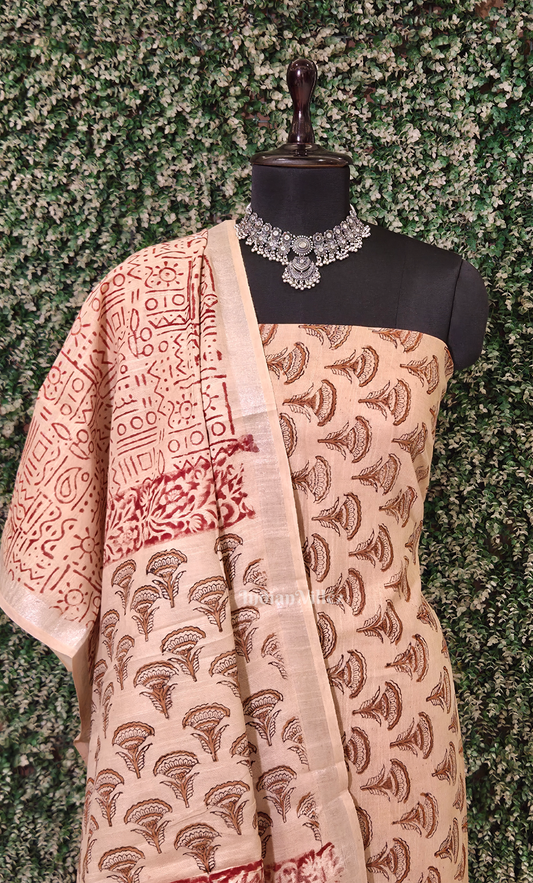 Cream Rust Orange Bagru Block Printed Cotton Suit Sets