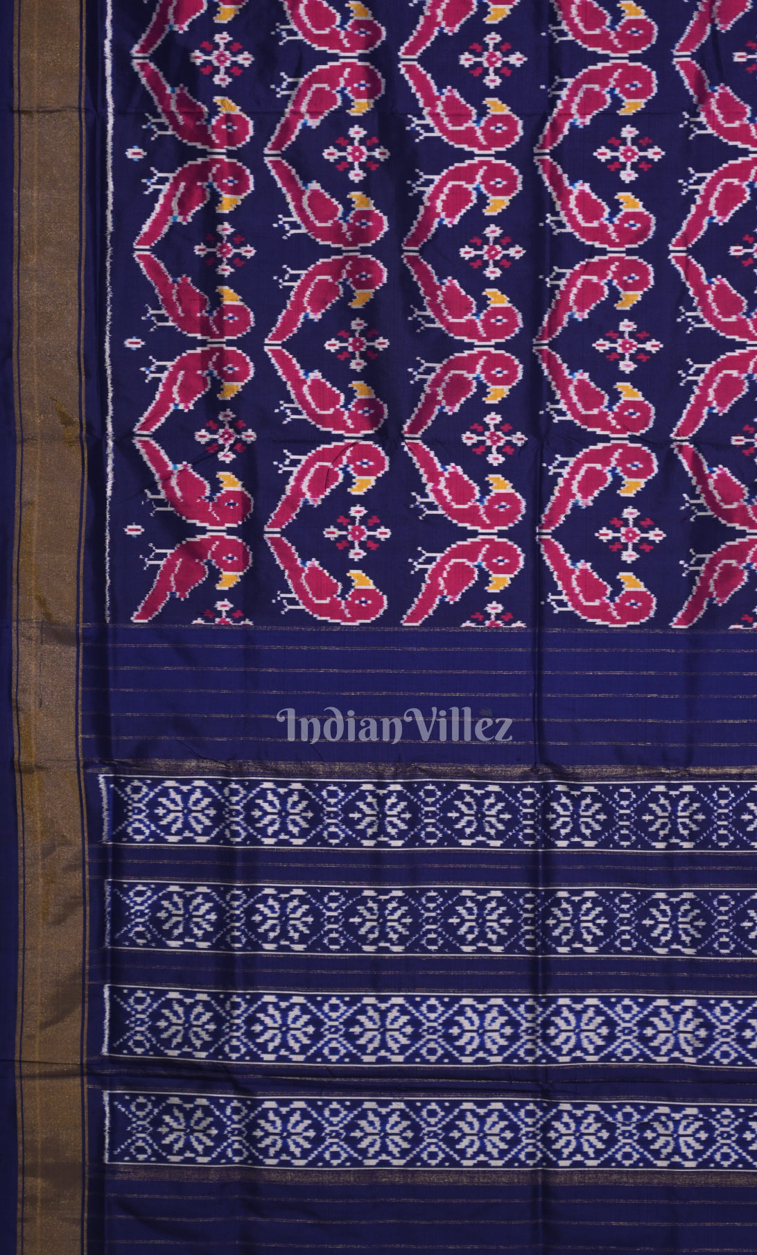 Pink Blue Pochampally Ikat Silk Saree
