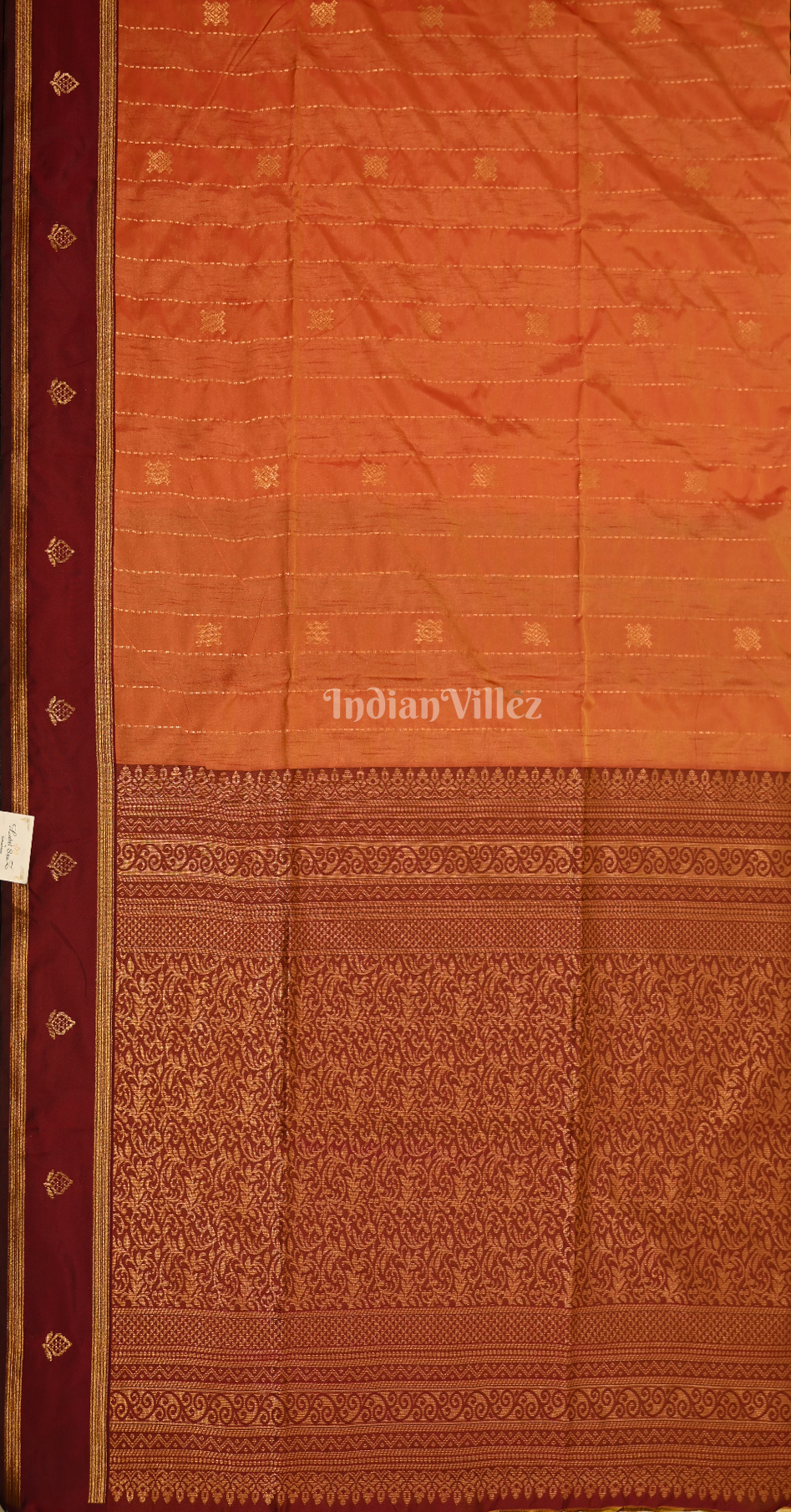 Orange Tussar Silk Saree with Zari weave