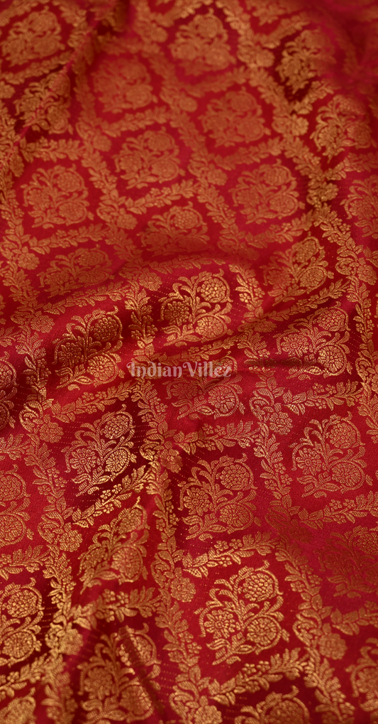 Exclusive Blood Red Diamond  Floral Brocade Pure Kanjivaram Silk Saree
