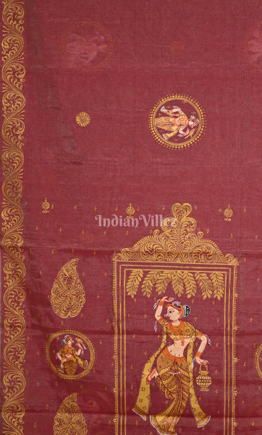 Maroon Shringar Raas Hand- Painted Pattachitra Saree