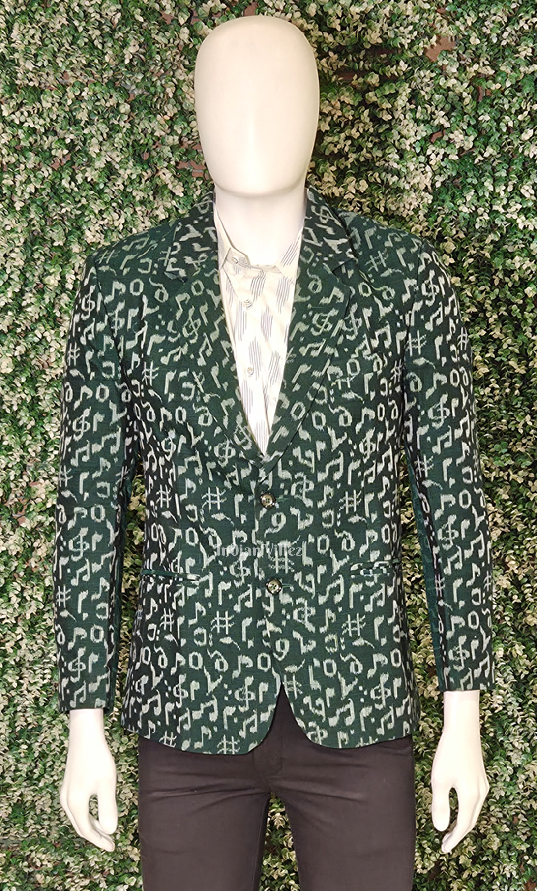 Green Musical Theme Odisha Ikat Men's Designer Blazer 