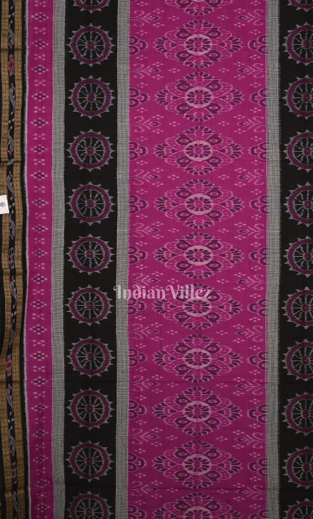 Rani Pink Black Odisha Ikat Sambalpuri Cotton Saree