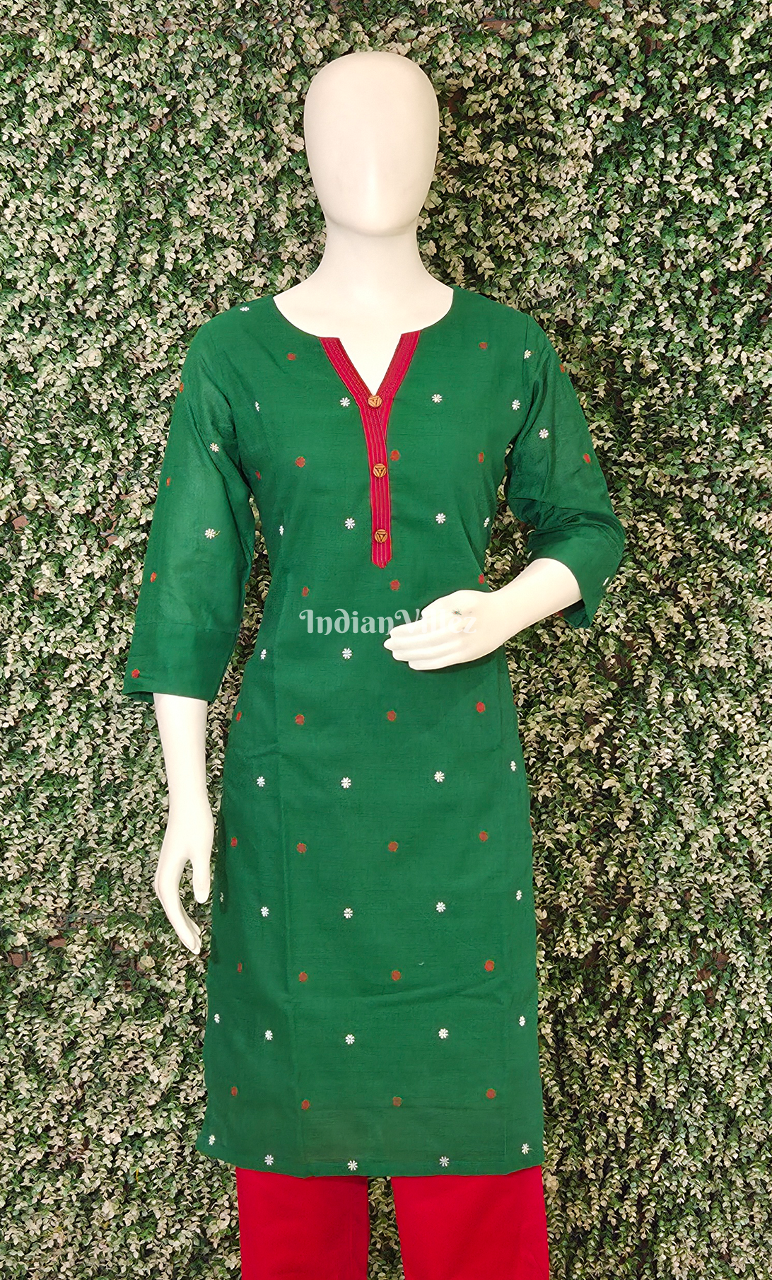 Green Red Buti Design Odisha Ikat Designer Cotton Kurti Set with Pallazo 