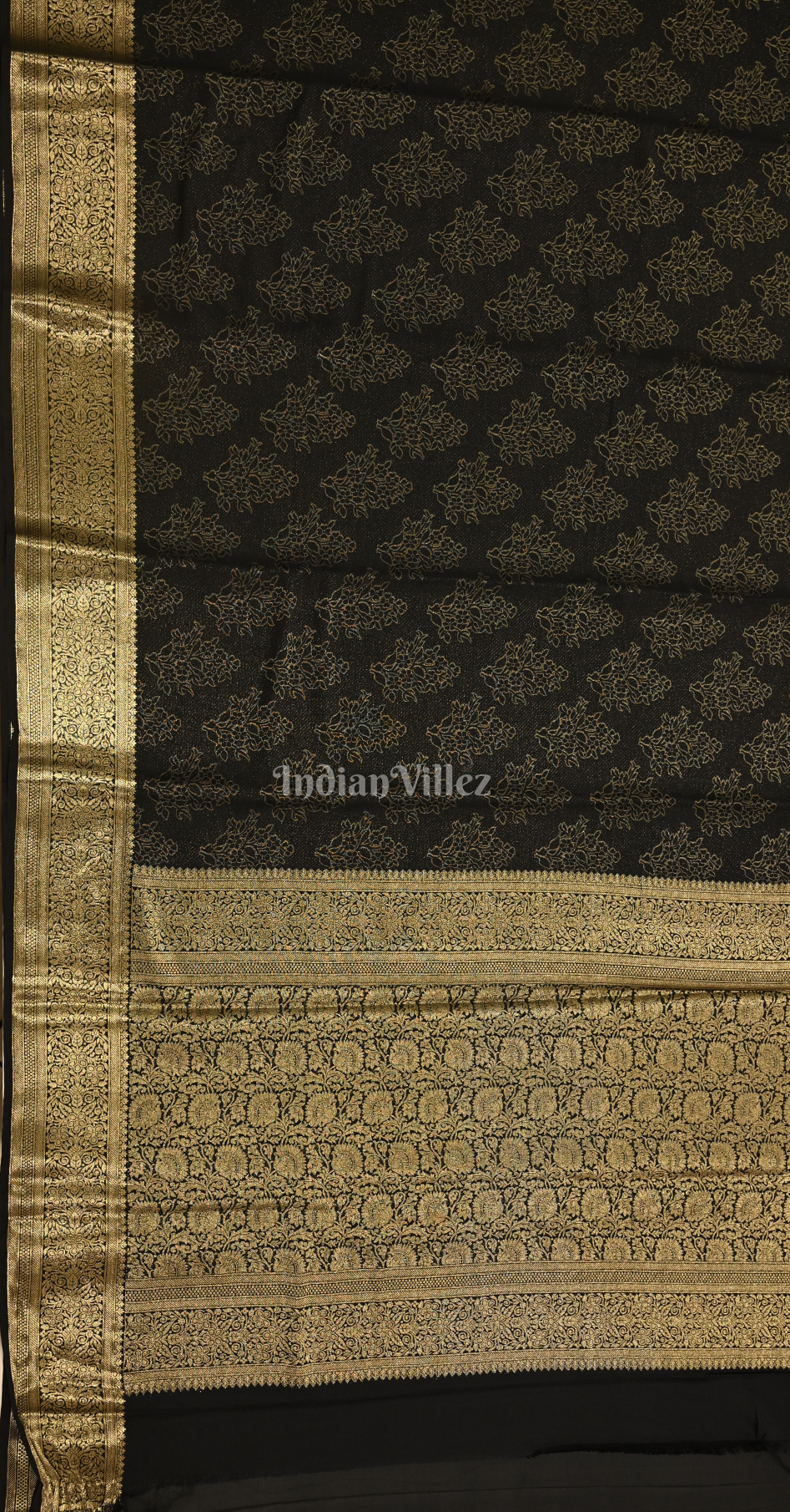 Black Golden Floral Motif Kanjivaram Georgette Saree