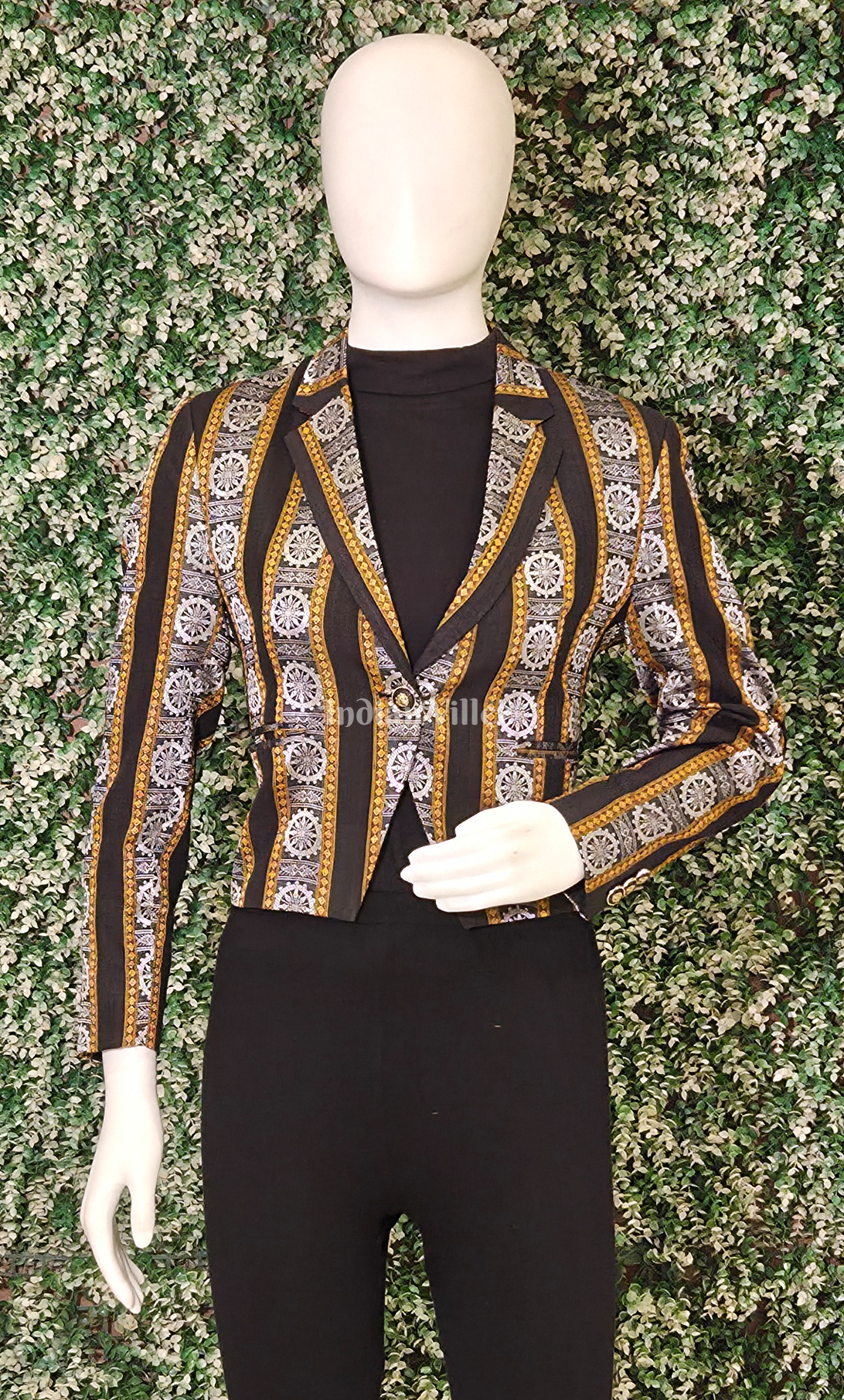 Black Golden Konark Chakra Odisha Ikat Women's Designer Blazer 