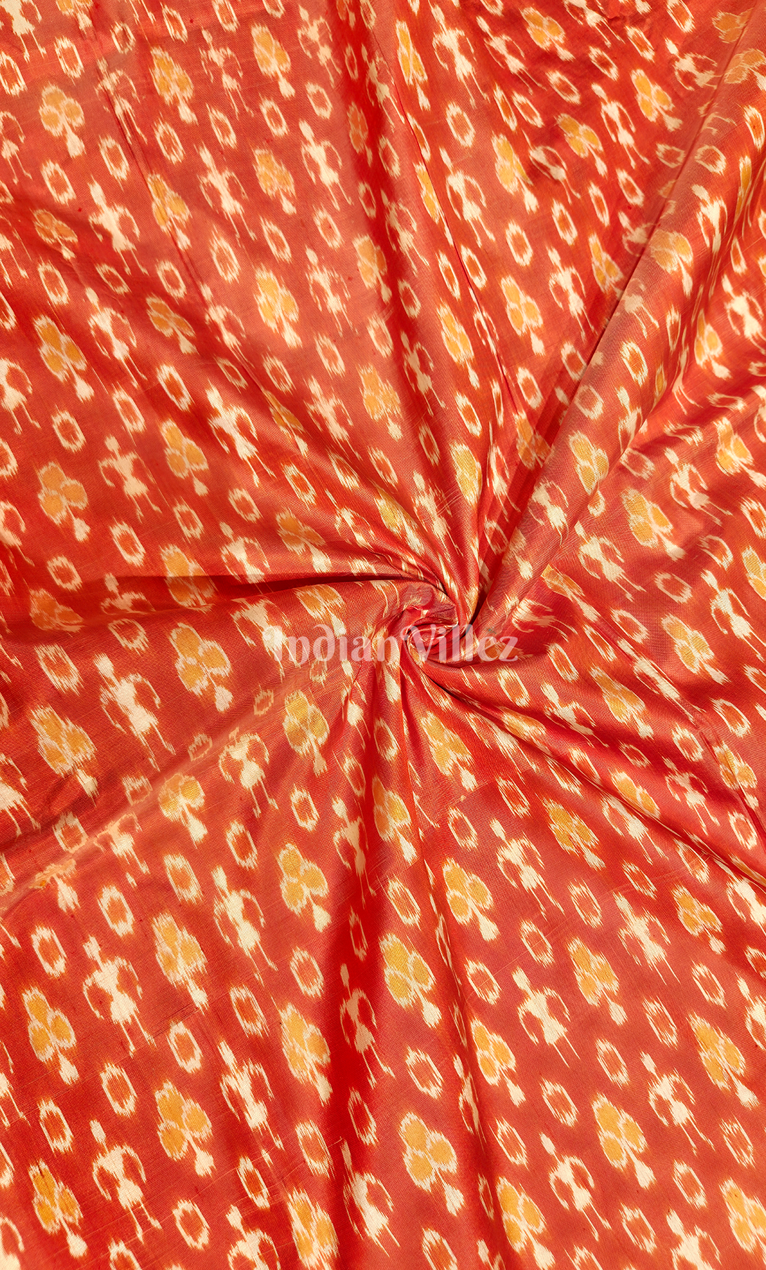 Exclusive Orange Tribal Motif Odisha Ikat Sambalpuri Silk Fabric 
