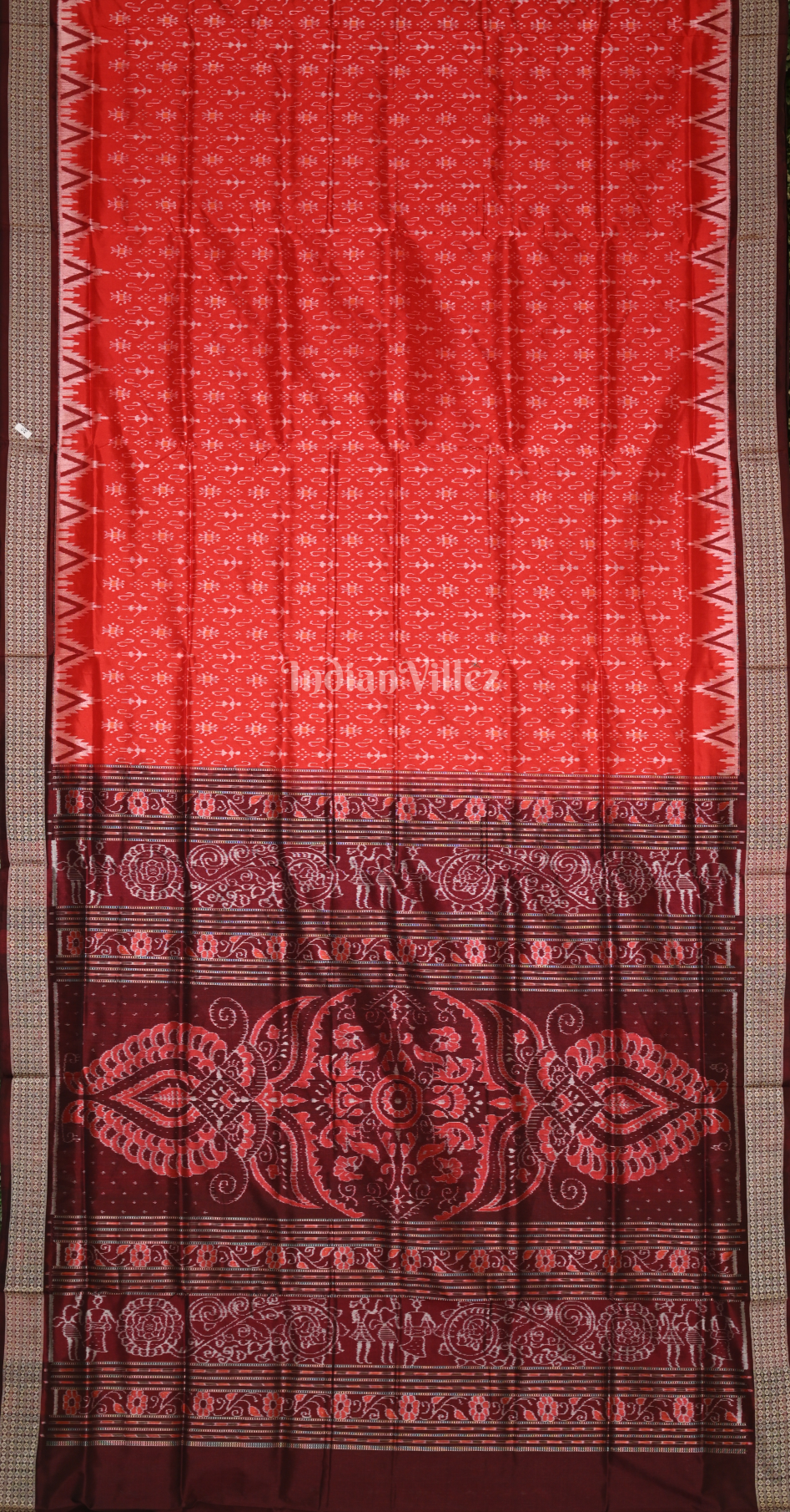 Red Coffee Tribal Theme Odisha Ikat Sambalpuri Silk Saree 