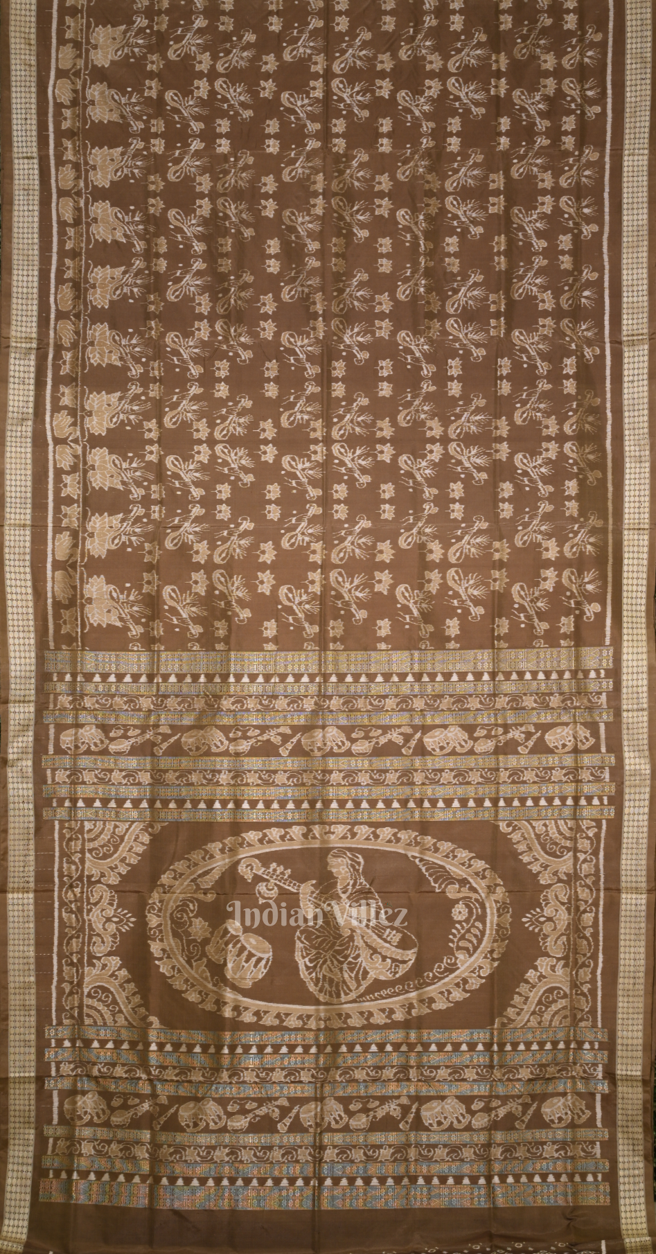 Mashroom Brown Veena Motif Odisha Ikat Sambalpuri Silk Saree 