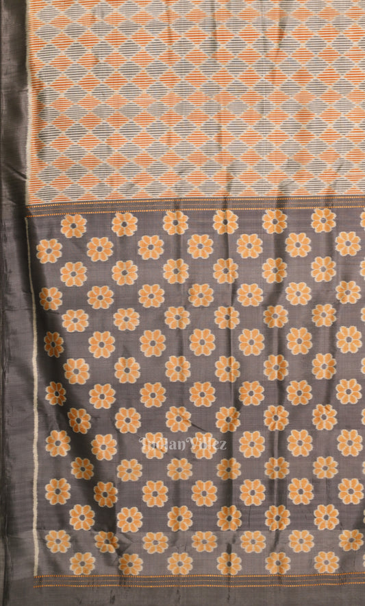 Grey Brown Odisha Ikat Contemporary Designer Silk Saree