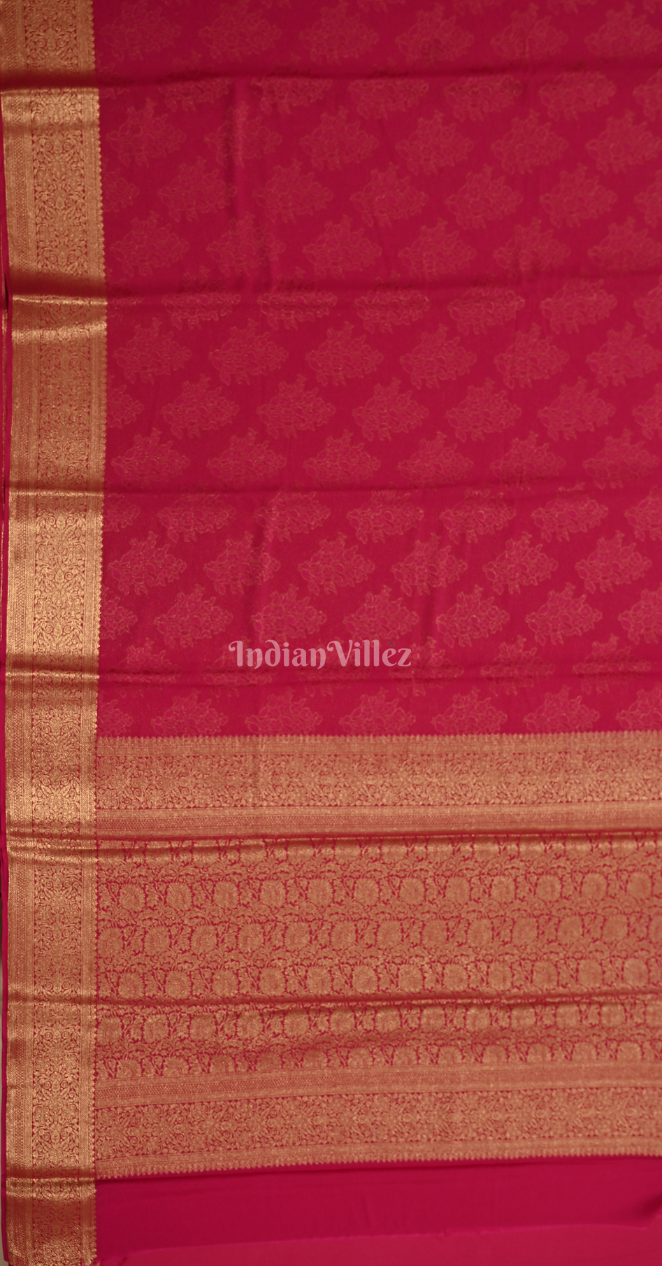 Rani Pink Golden Floral Motif Kanjivaram Georgette Saree 