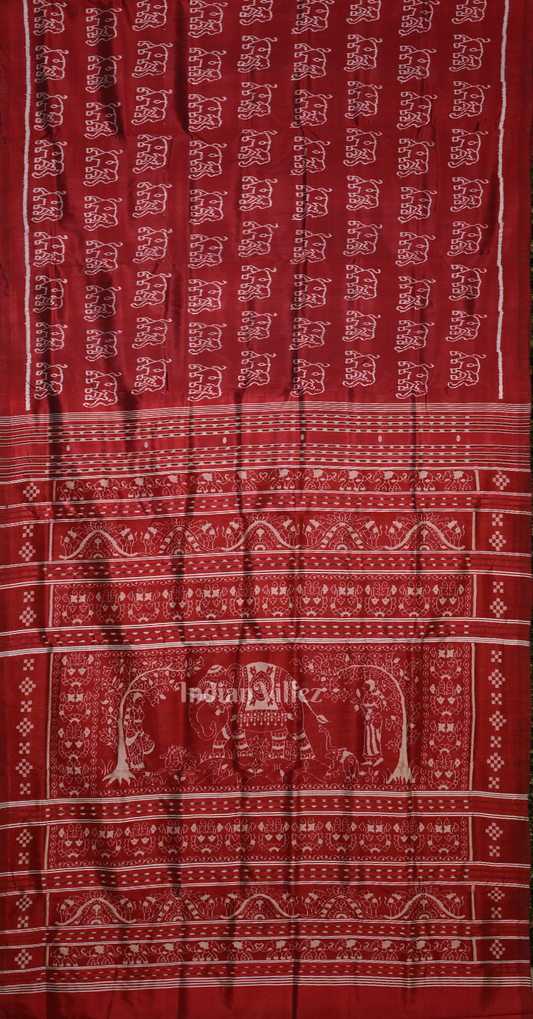 Maroon Elephant Motif Contemporary Designer Silk Saree