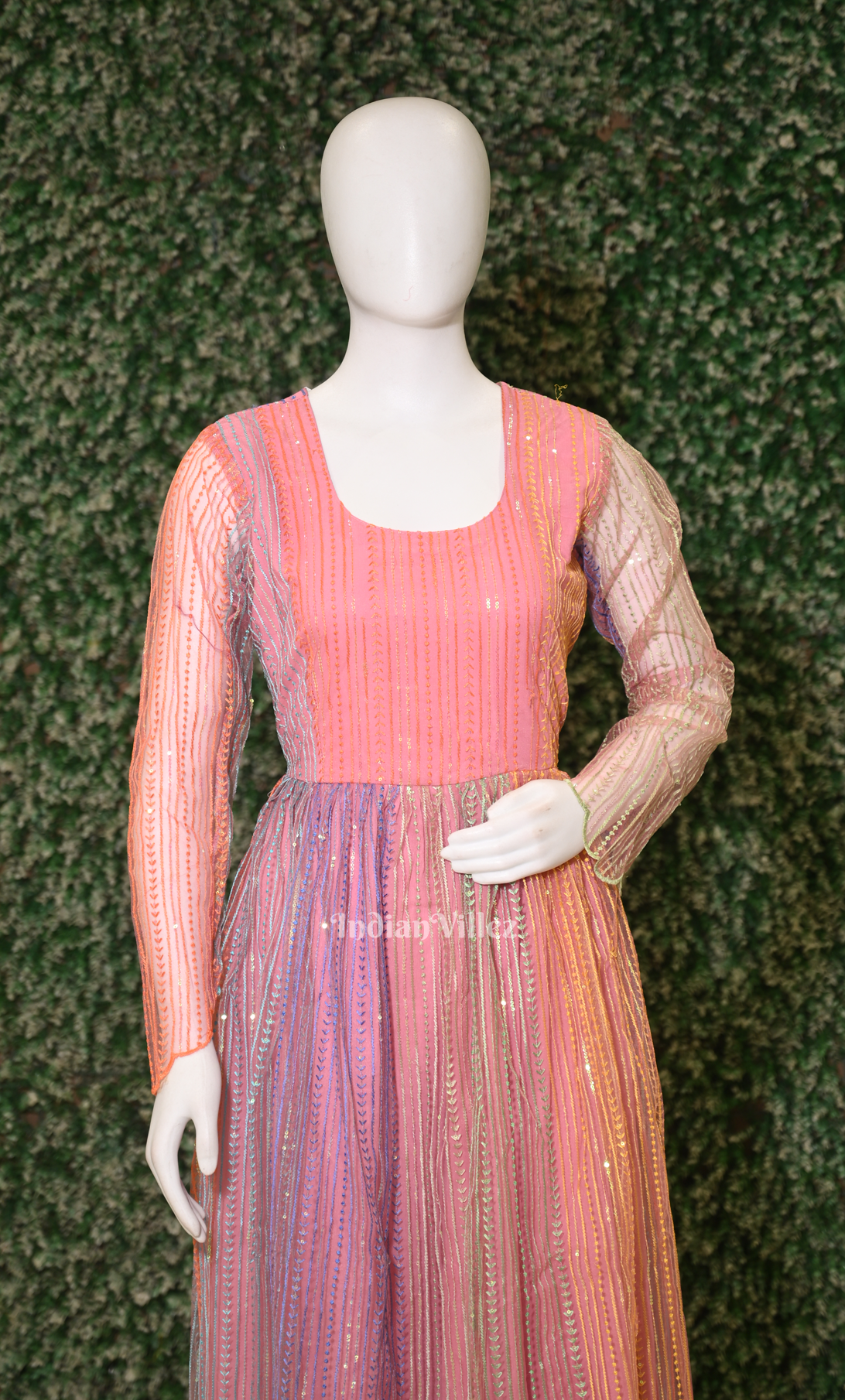 Party Wear Peach Pink Designer Sequin Gown