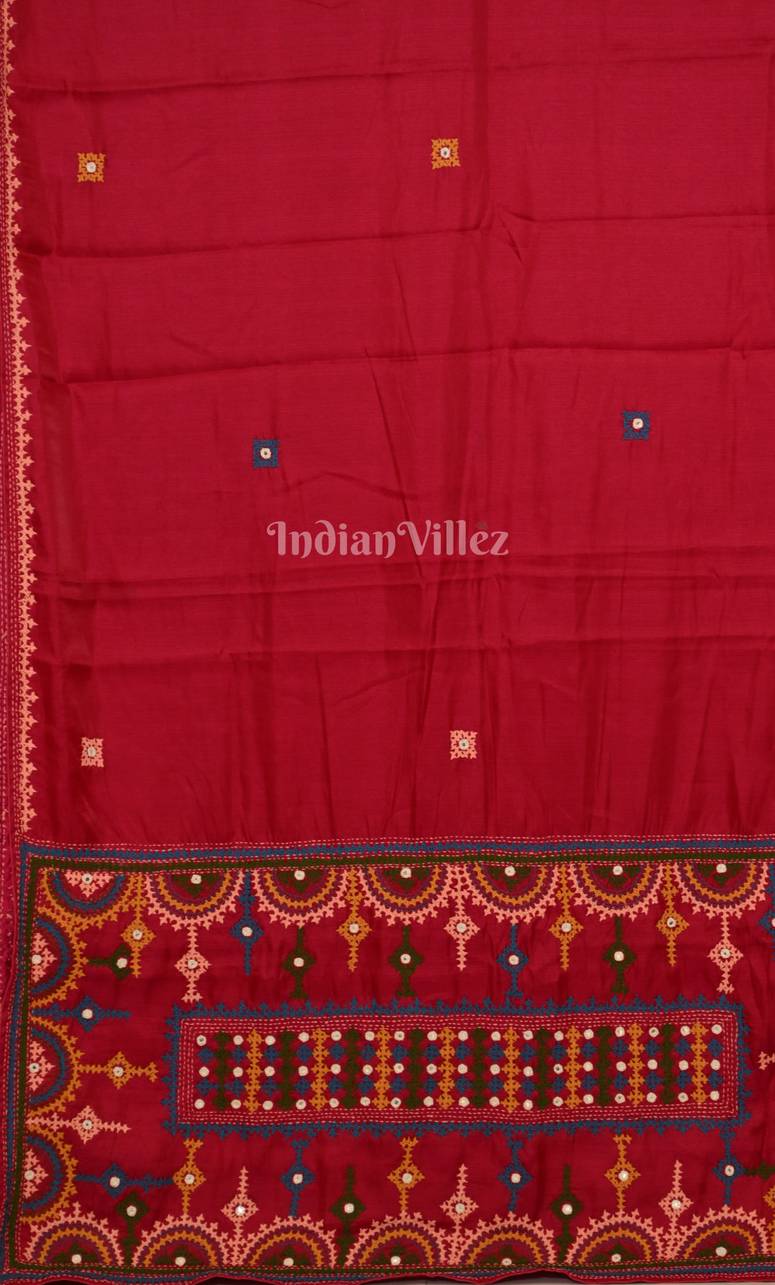 Red Thread Work Hand Embroidery Kutch Work Silk Saree