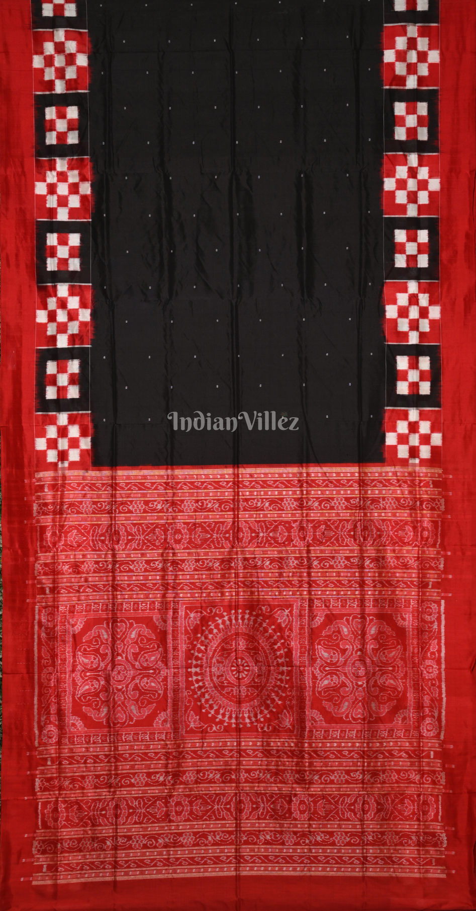 Red Black Pasapali Border Odisha Ikat Contemporary Designer Silk Saree