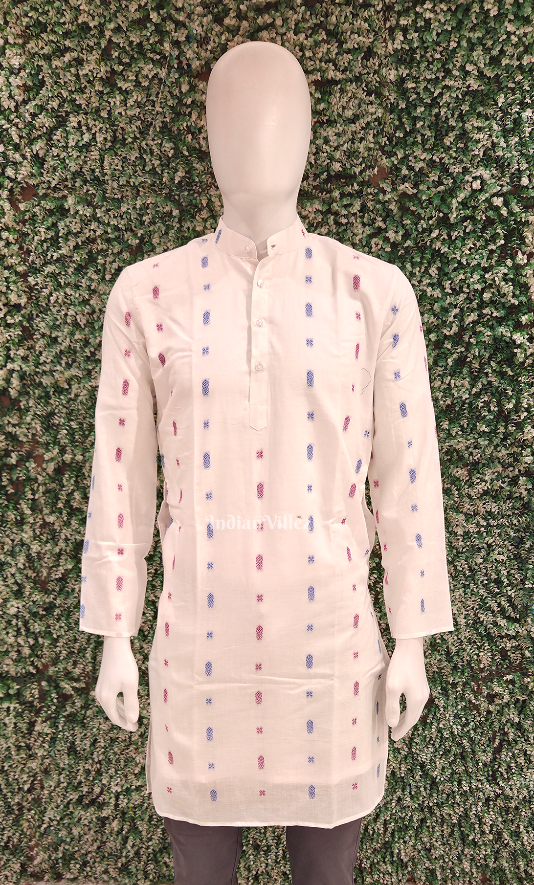 White Fish Motif Odisha Ikat Cotton Kurta for Men
